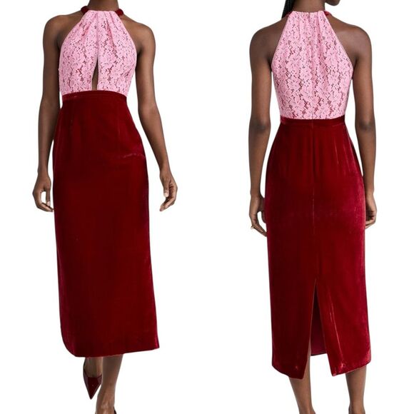 Saloni Wallis Velvet Dress Size Pink Red Size 2 - Picture 2 of 12